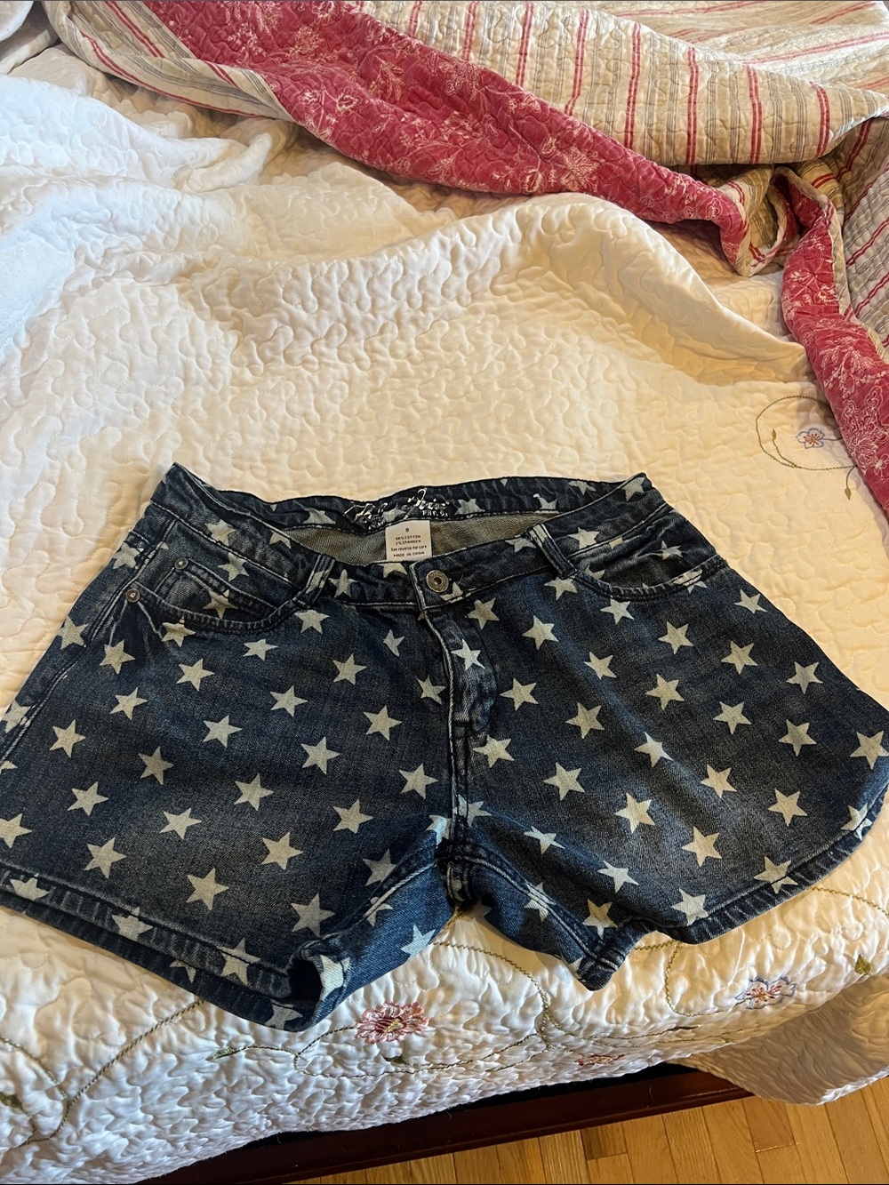 Star-Print Denim Short Shorts - Blue